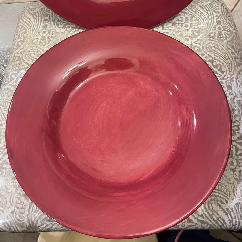 Pottery Barn Sausalito Red Dinner Plates Set of 2 Stoneware Mexico 12